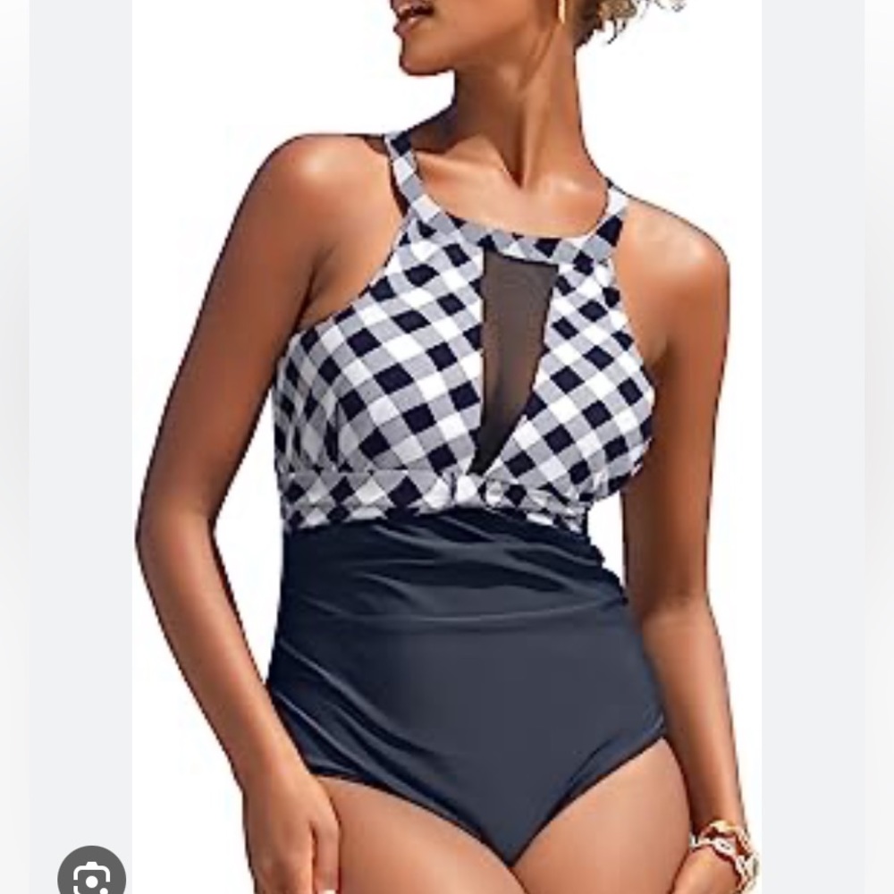 I2CRAZY One Piece Swimsuits Mesh V Neck Monokini Tummy Control Swimwear XXXL